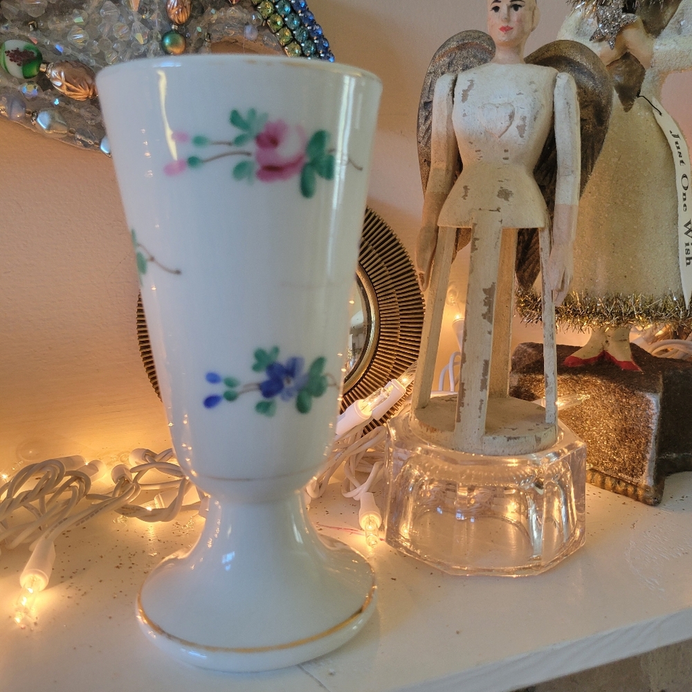 Vintage Porcelain Footed Vase ~ Flowers ~ Mazagran Style Cup?~ Pretty!